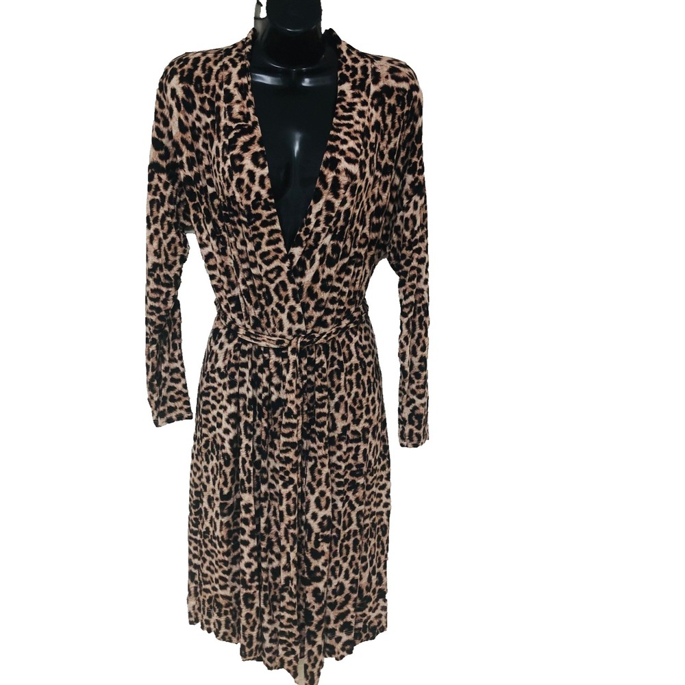 SOMA Cool Nights Animal Print Short Robe Women S Pockets Stretch Lounge Slinky‎